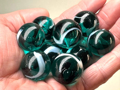 (Lot of 5) AEGEAN Blue/Green Clear Swirl Glass Marbles 22mm (7/8 inch) SHOOTER Taw