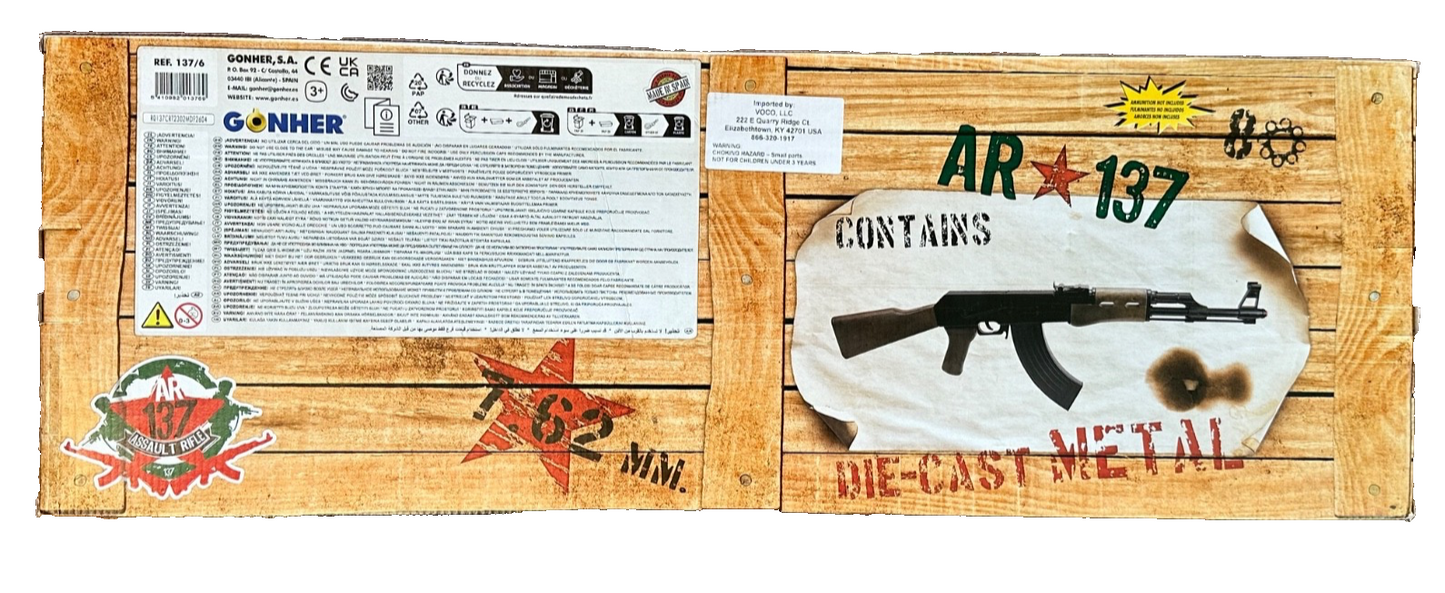 TOY Cap Gun AK-47 Russian Assault Rifle Kalashnikov AR Metal Gonher Spain Capgun