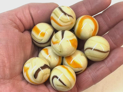 Lot of 5 MORIARTY Beige/Orange/Brown Glass Marbles 22mm (1 inch) shooter