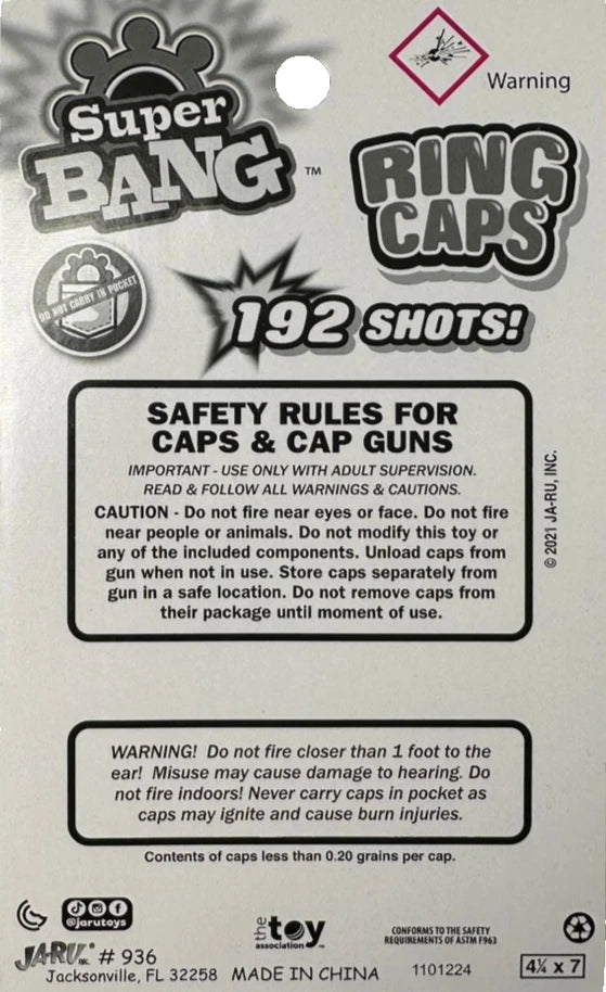(6 Packs) 8 Shot SUPER BANG Plastic Ring Caps For Gonher Brand Guns - 1152 Total Shots