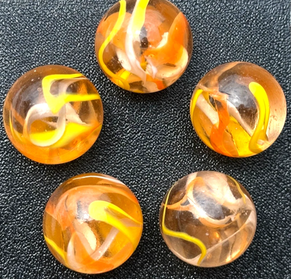 (Lot of 5) FIREFLY Clear Orange/Yellow Swirl Glass Marbles 22mm (7/8 inch) SHOOTER Taw Lot (Copy)