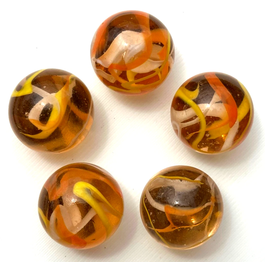 (Lot of 5) FIREFLY Clear Orange/Yellow Swirl Glass Marbles 22mm (7/8 inch) SHOOTER Taw Lot (Copy)