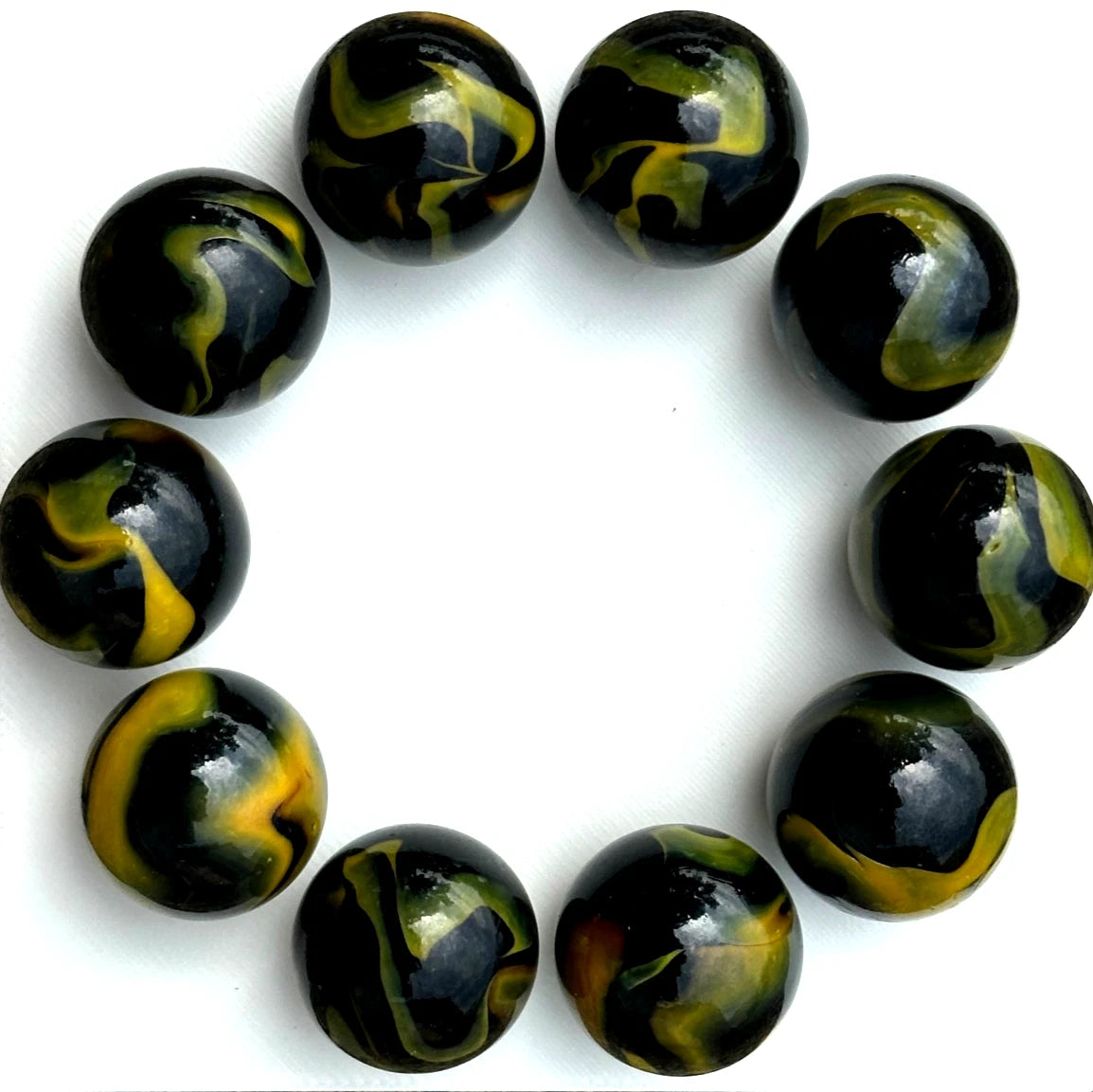 Lot of 5 Poison Dart Frog Black/Yellow Glass Marbles 25mm (1 inch) SHOOTER