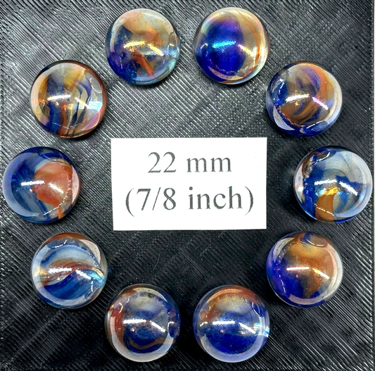 (Lot of 10)FUN FAIR Red/Blue Cats Eye Iridescent Glass Marbles 22mm (7/8 inch) SHOOTER Taw Lot