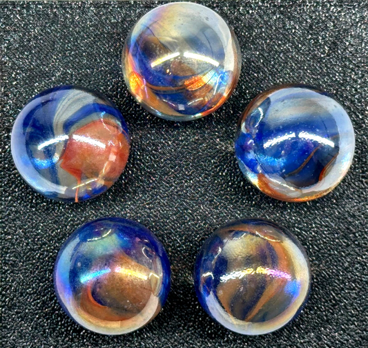 (Lot of 5) FUN FAIR Red/Blue Cats Eye Iridescent Glass Marbles 22mm (7/8 inch) SHOOTER Taw Lot
