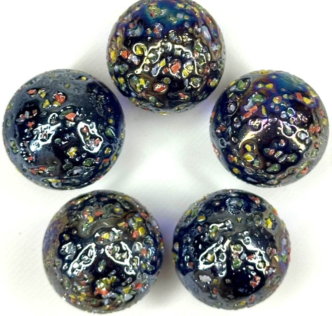 GLITTERBOMB Black/Purple Confetti Glass Marbles 25mm (1 inch) SHOOTER Taw Lot of 5