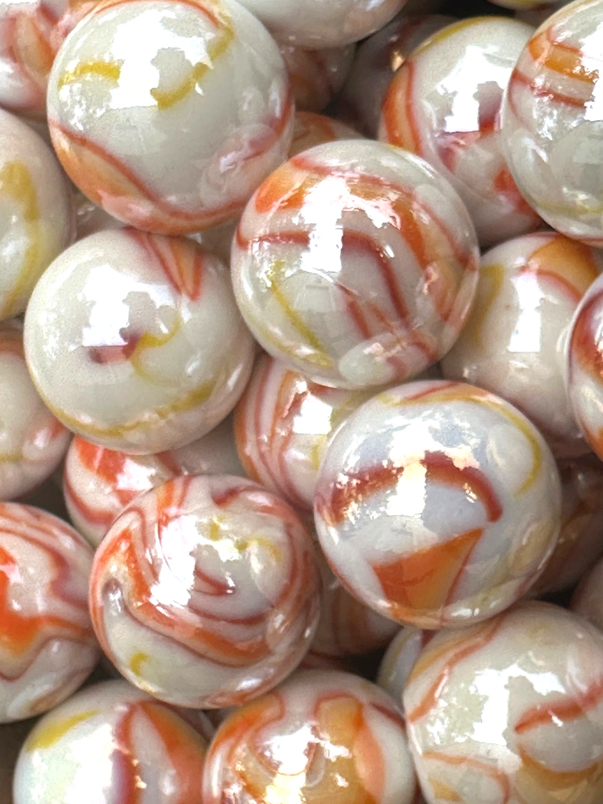 Lot of 5 GELATO Yellow/Red Glass Marbles 25mm (1 inch) shooter