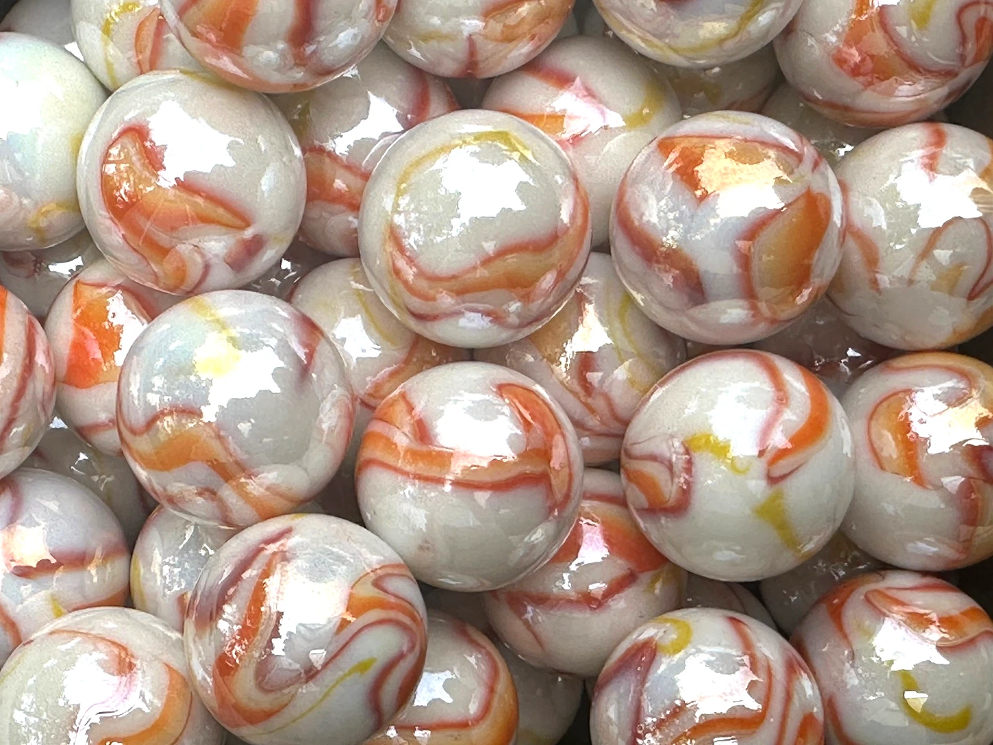 Lot of 5 GELATO Yellow/Red Glass Marbles 25mm (1 inch) shooter