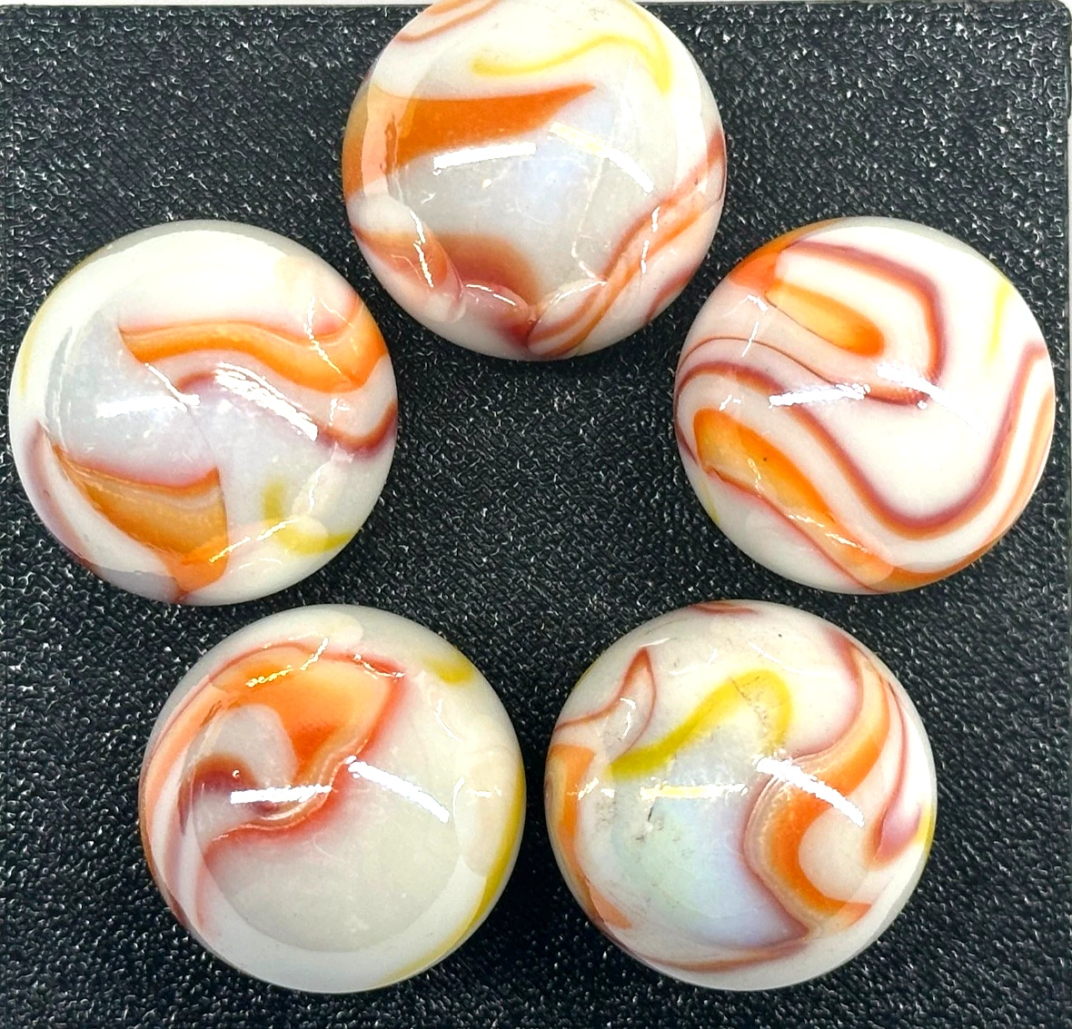 Lot of 5 GELATO Yellow/Red Glass Marbles 25mm (1 inch) shooter