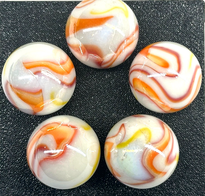 Lot of 5 GELATO Yellow/Red Glass Marbles 25mm (1 inch) shooter