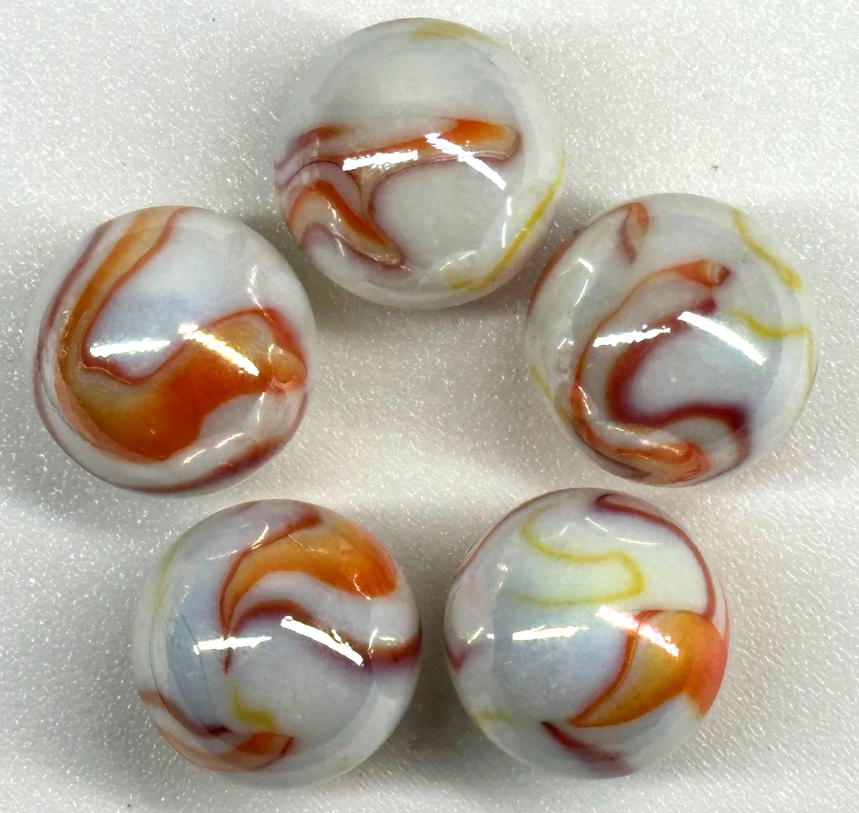 Lot of 5 GELATO Yellow/Red Glass Marbles 25mm (1 inch) shooter