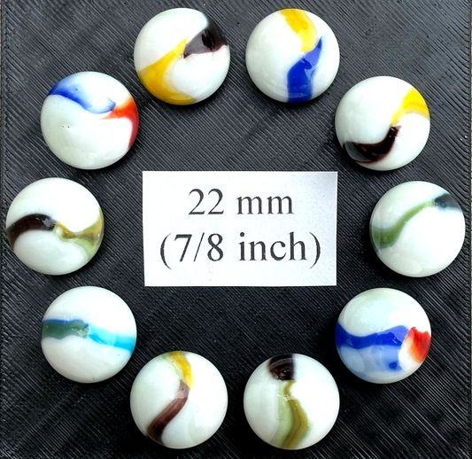 (Lot of 10) OLD GLORY Glass Marbles Random Color Patch 22mm (7/8 inch) SHOOTER Taw Lot