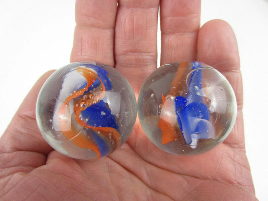 2 Boulders 35mm RED, WHITE, BLUE 6 Vane cat's eye Glass Marbles