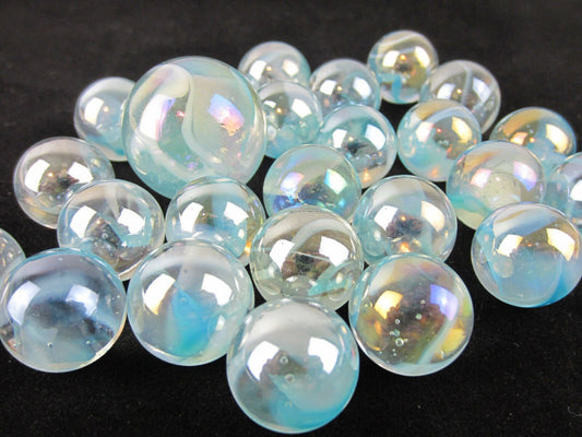 25 Glass Marbles ICE QUEEN Blue/White Clear Iridescent game pack Shooter