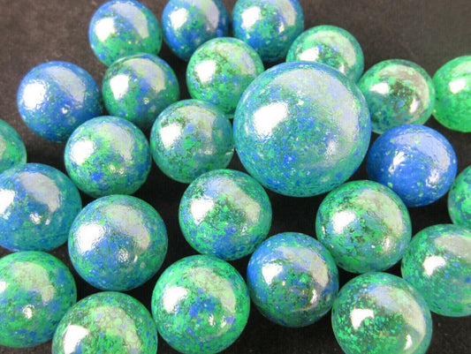 25 Glass Marbles EARTH Green/Blue Speckled game pack Shooter