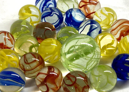 25 Glass Marbles Spiral Galaxy Confetti Spaghetti Cat Eye Red/Yellow/Blue/Green Cats Eyes Pack Shooter