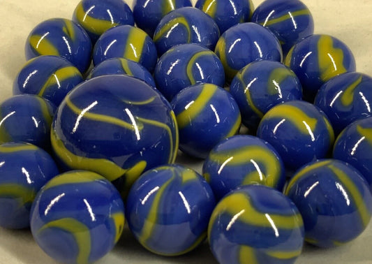25 Marbles ANGELFISH Blue Stripes Yellow Glass game pack Shooter