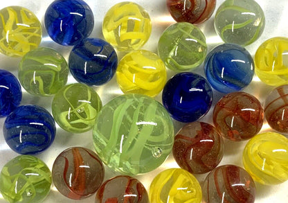 25 Glass Marbles Spiral Galaxy Confetti Spaghetti Cat Eye Red/Yellow/Blue/Green Cats Eyes Pack Shooter