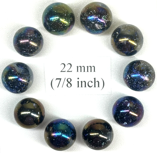 (Lot of 10) JUPITER Purple/Spots Iridescent Glass Marbles 22mm (7/8 inch) SHOOTER Taw Lot