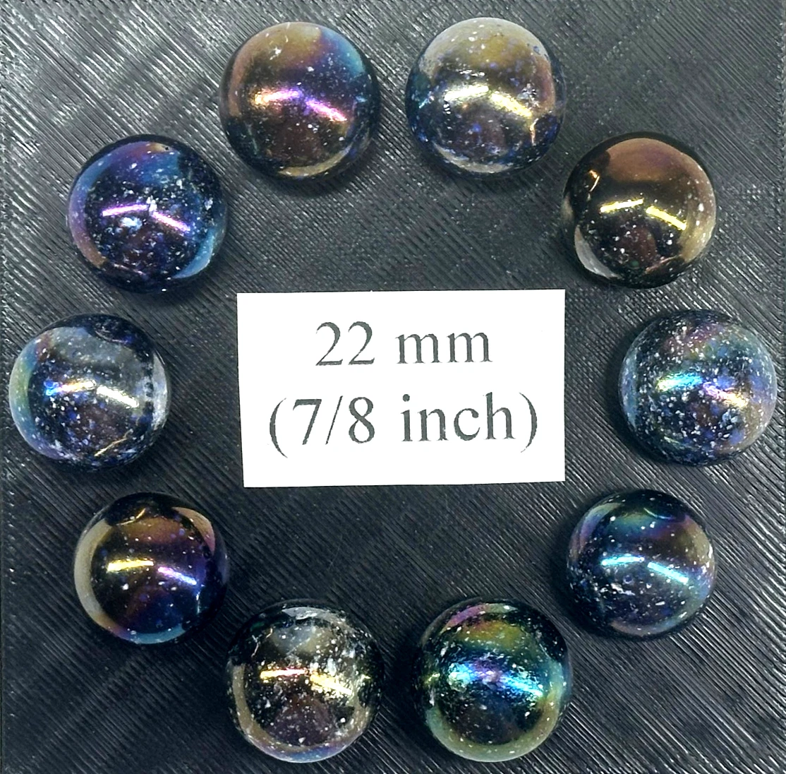 (Lot of 10) JUPITER Purple/Spots Iridescent Glass Marbles 22mm (7/8 inch) SHOOTER Taw Lot