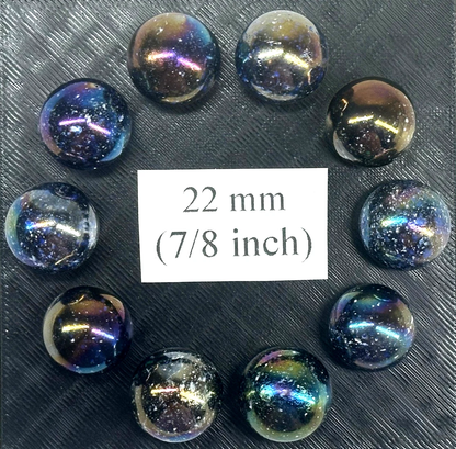 (Lot of 10) JUPITER Purple/Spots Iridescent Glass Marbles 22mm (7/8 inch) SHOOTER Taw Lot