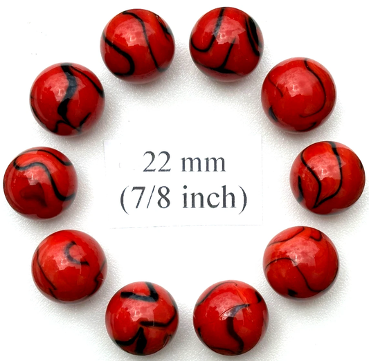 (Lot of 10) LADY BUG Red/Black Swirl  Glass Marbles 22mm (7/8 inch) SHOOTER Taw Lot
