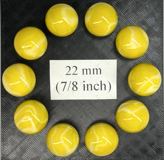 (Lot of 10) LEMON SORBET Yellow/White Swirl  Glass Marbles 22mm (7/8 inch) SHOOTER Taw Lot