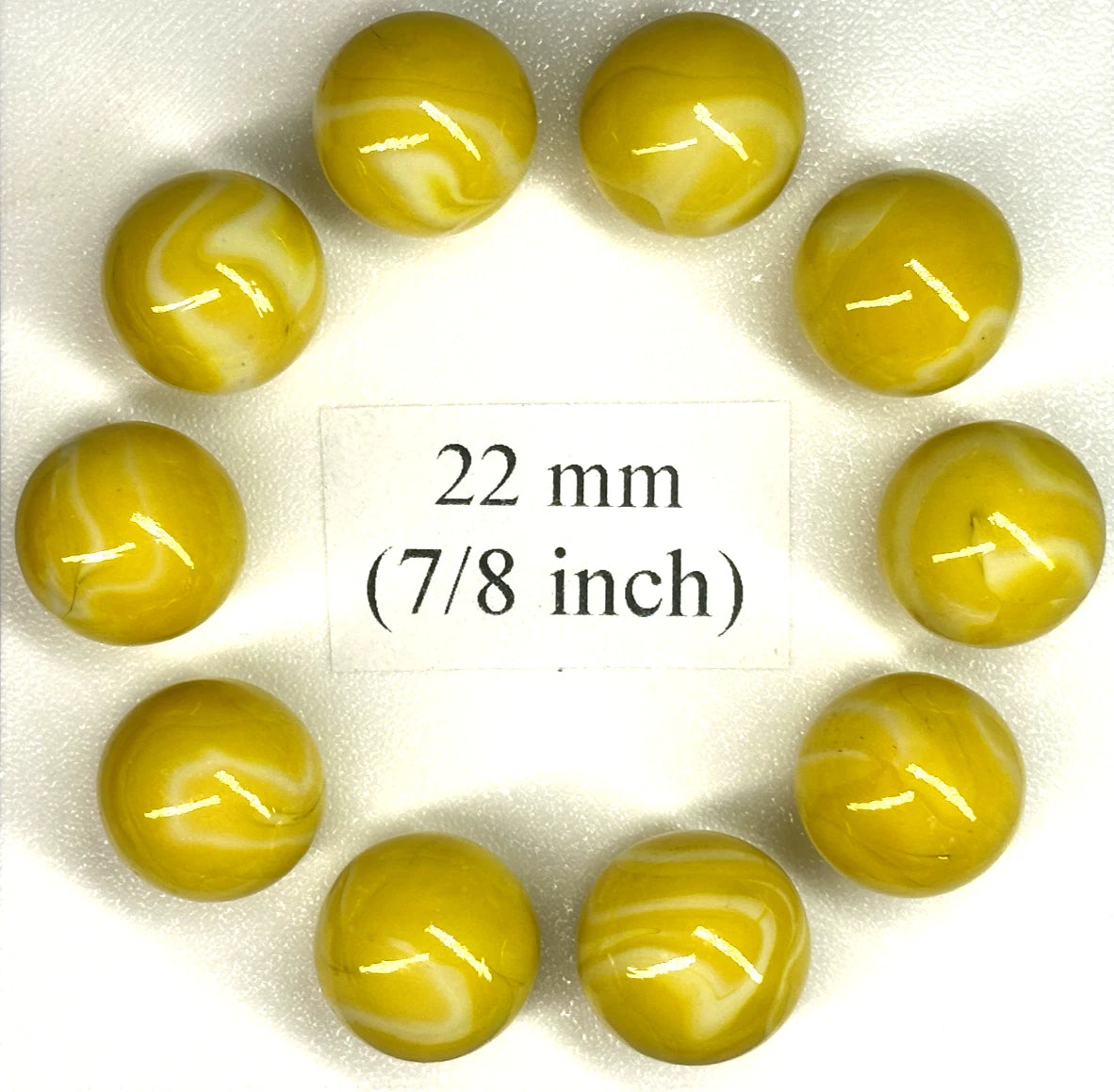 (Lot of 10) LEMON SORBET Yellow/White Swirl  Glass Marbles 22mm (7/8 inch) SHOOTER Taw Lot