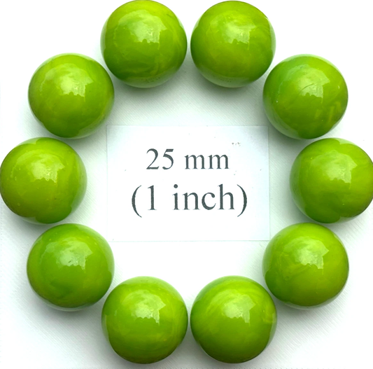 LIME GREEN Glass Marbles 25mm (1 inch) SHOOTER Taw Lot