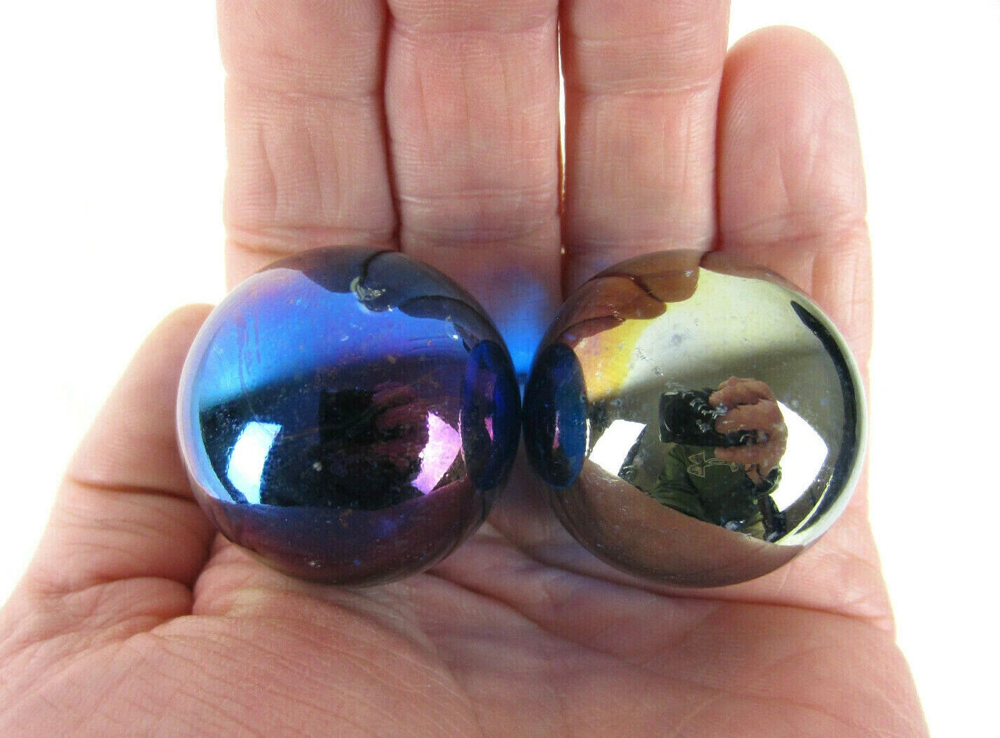 2 BOULDERS 35mm BLUE LUSTER Glass Marbles