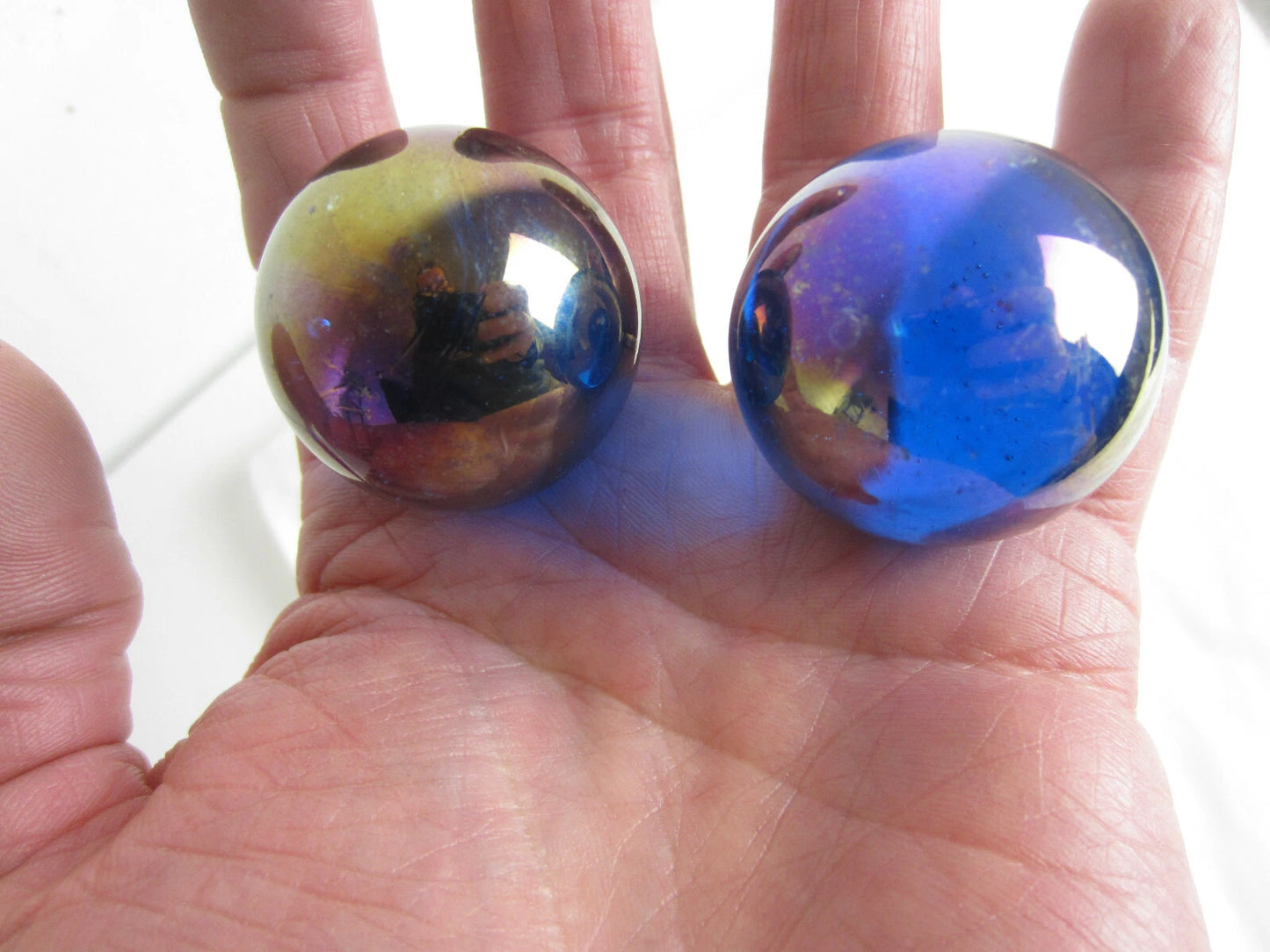 2 BOULDERS 35mm BLUE LUSTER Glass Marbles