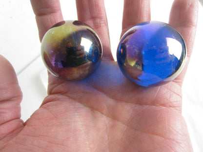 2 BOULDERS 35mm BLUE LUSTER Glass Marbles