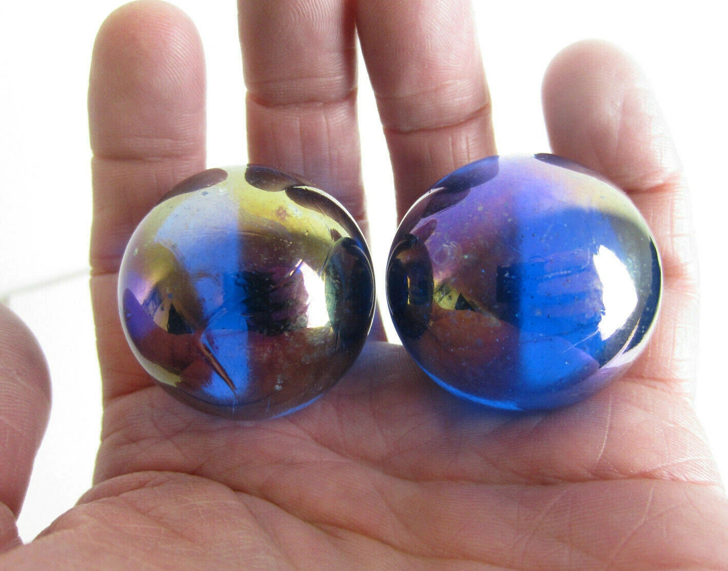 2 BOULDERS 35mm BLUE LUSTER Glass Marbles