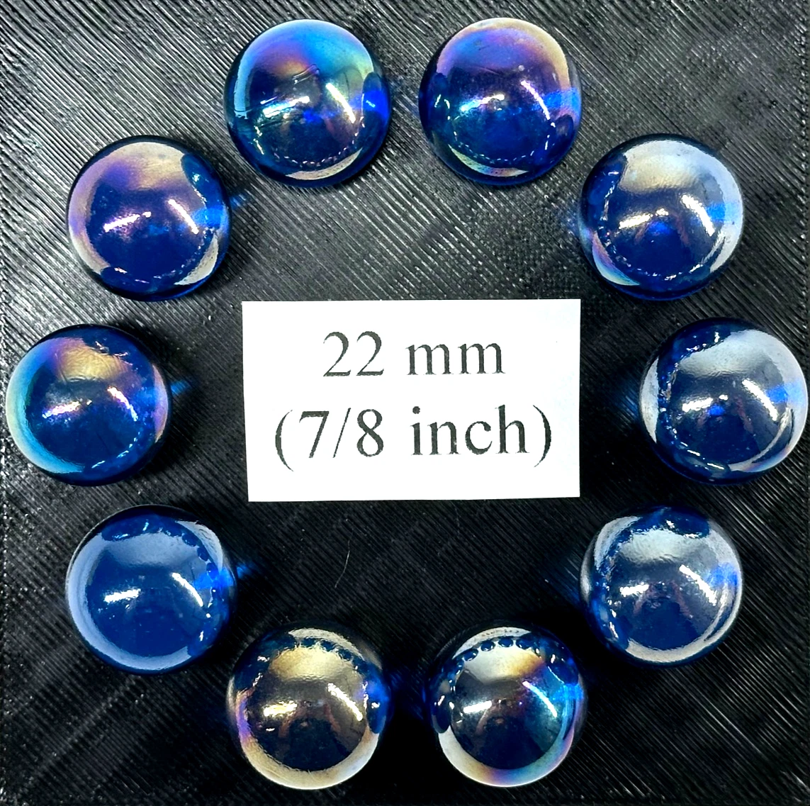 (Lot of 10) LUSTER BLUE Clear/Blue Iridescent Glass Marbles 22mm (7/8 inch) SHOOTER Taw Lot (Copy)