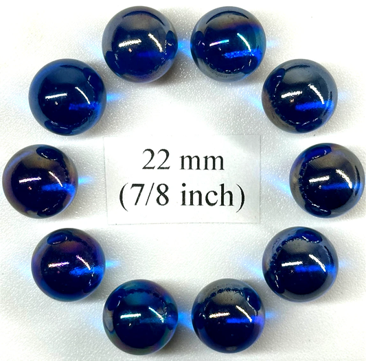 (Lot of 10) LUSTER BLUE Clear/Blue Iridescent Glass Marbles 22mm (7/8 inch) SHOOTER Taw Lot