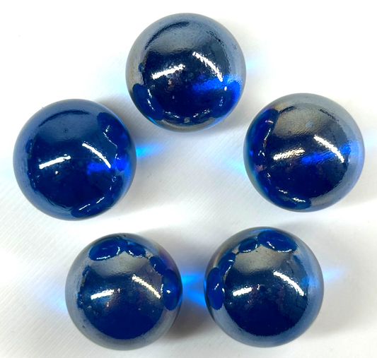 (Lot of 5) LUSTER BLUE Clear/Blue Iridescent Glass Marbles 22mm (7/8 inch) SHOOTER Taw Lot