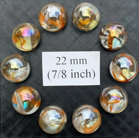 (Lot of 10) MANGO TWIST Clear Orange/White Swirl Glass Marbles 22mm (7/8 inch) SHOOTER Taw Lot