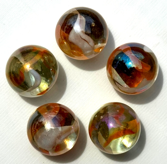 (Lot of 5) MANGO TWIST Clear Orange/White Swirl Glass Marbles 22mm (7/8 inch) SHOOTER Taw Lot