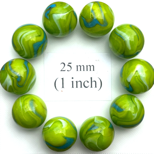 Lot of 5 MERMAID Troll Green/Blue Glass Marbles 25mm (1 inch) SHOOTER Taw