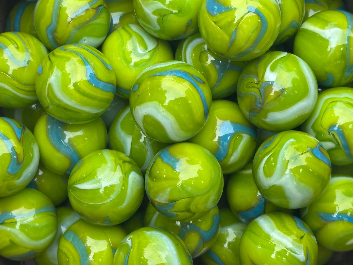 Lot of 5 MERMAID Troll Green/Blue Glass Marbles 25mm (1 inch) SHOOTER Taw