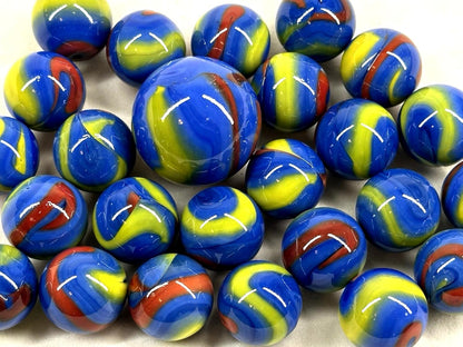 25 Glass Marbles MOLECULE Blue/Yellow/Red game Shooter Swirl