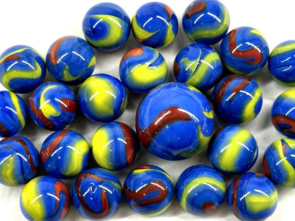 25 Glass Marbles MOLECULE Blue/Yellow/Red game Shooter Swirl
