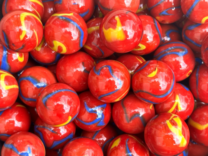 (Lot of 10) ODIN Red/Blue/Yellow Swirl  Glass Marbles 22mm (7/8 inch) SHOOTER Taw Lot