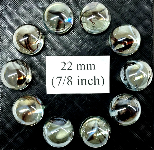 (Lot of 10) POLAR BEAR Clear/Brown Glass Marbles 22mm (7/8 inch) SHOOTER Taw Lot