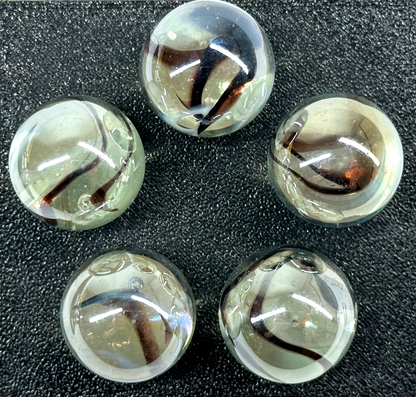 (Lot of 5) POLAR BEAR Clear/Brown Glass Marbles 22mm (7/8 inch) SHOOTER Taw Lot