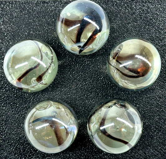(Lot of 5) POLAR BEAR Clear/Brown Glass Marbles 22mm (7/8 inch) SHOOTER Taw Lot
