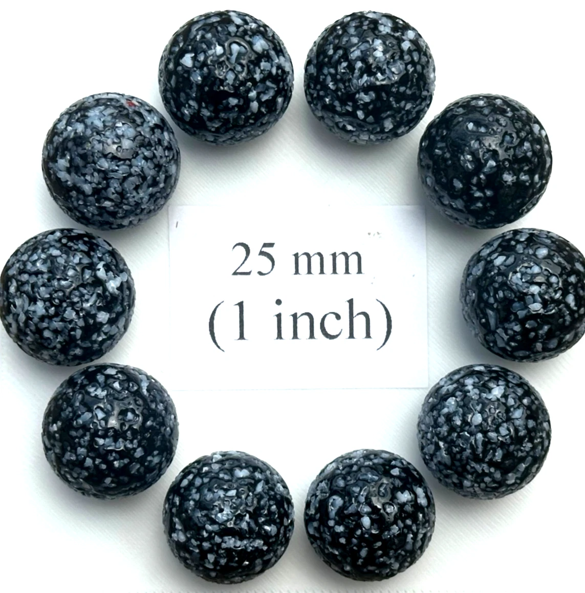 PORCUPINE Black/White Confetti Glass Marbles 25mm (1 inch) SHOOTER Taw Lot