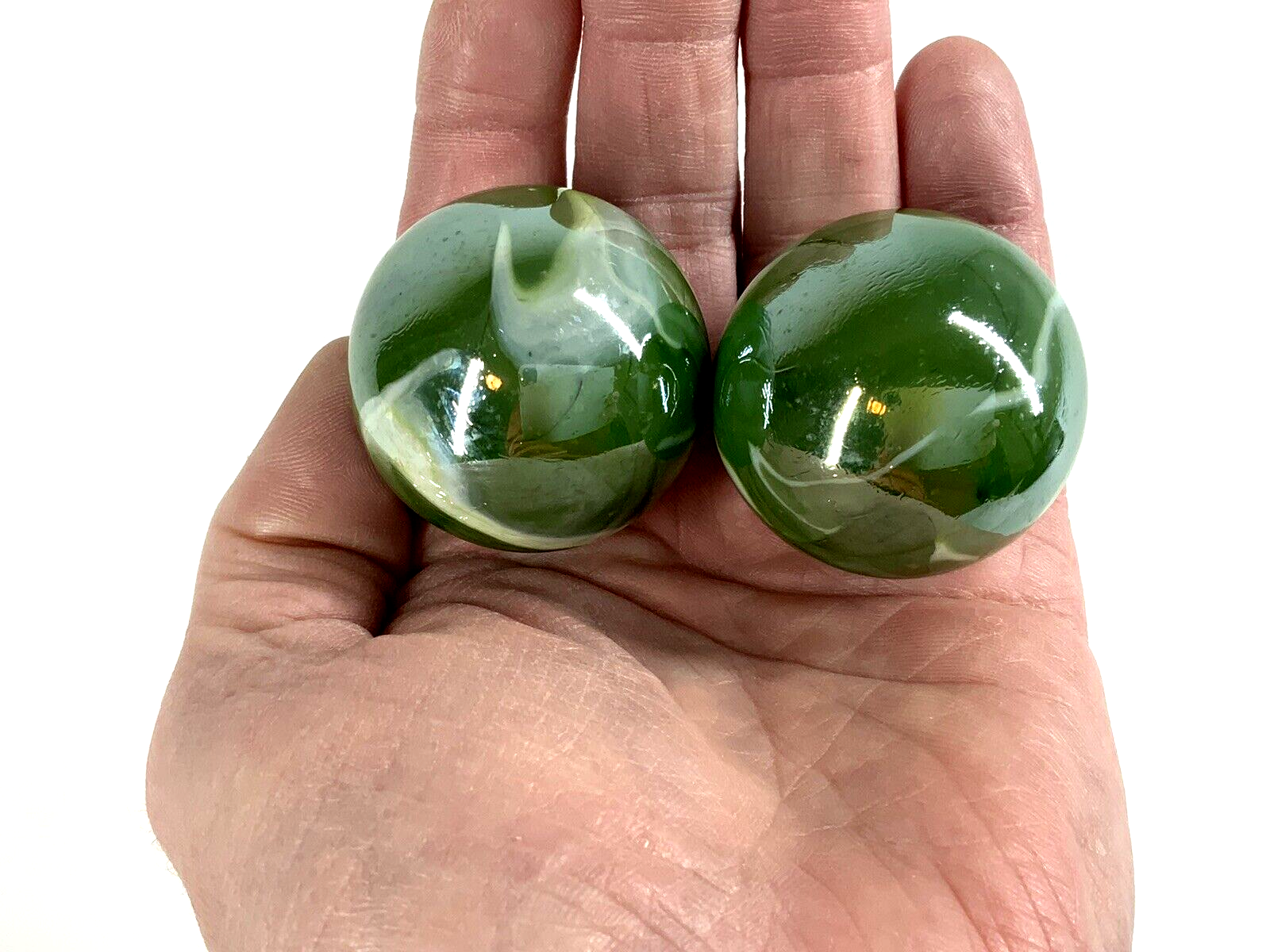 2-boulders-42mm-1-5-8-fungus-marbles-glass-ball-green-white-iridescent-large-swirl
