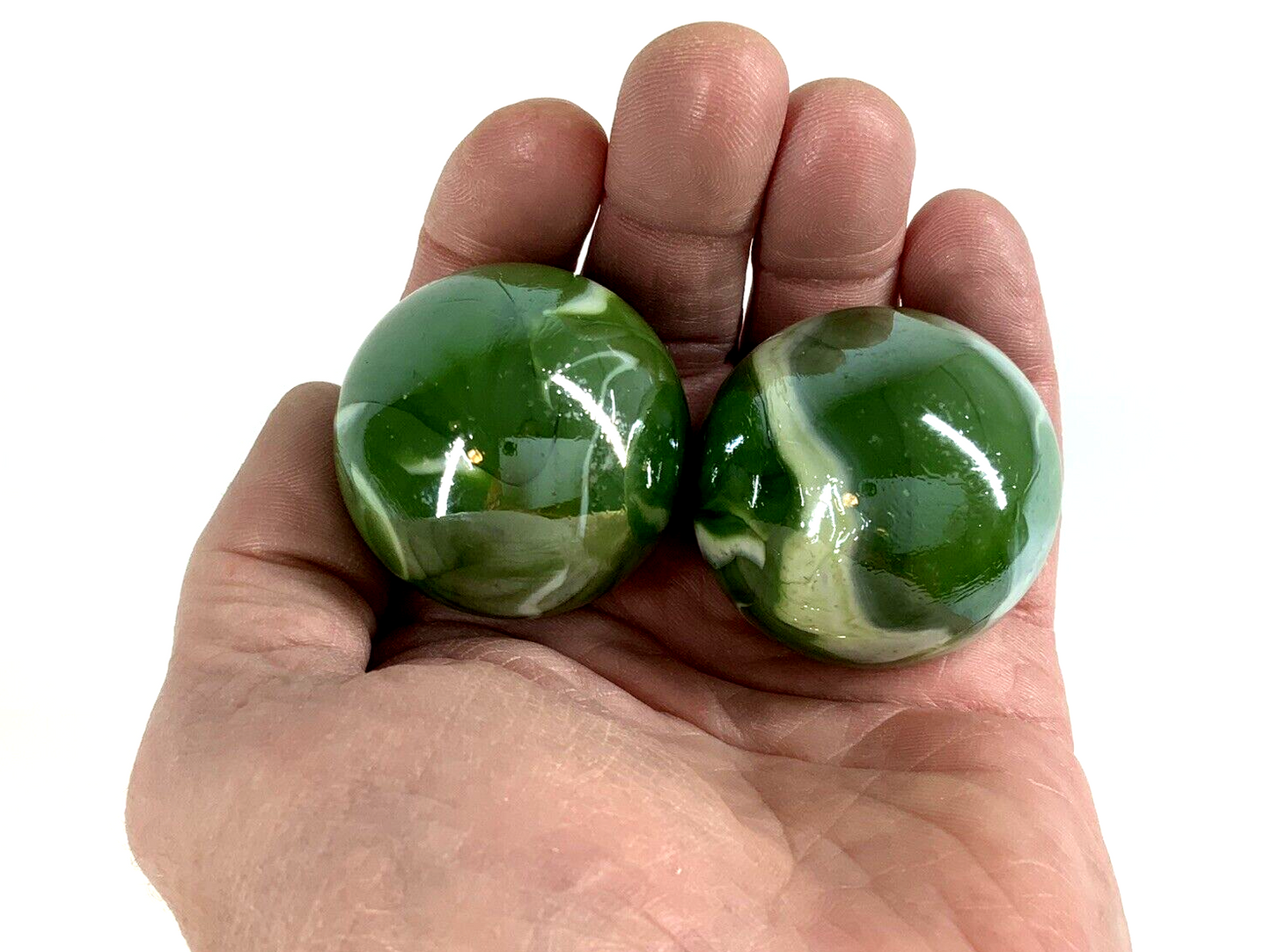 2-boulders-42mm-1-5-8-fungus-marbles-glass-ball-green-white-iridescent-large-swirl