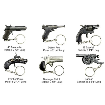 (lot of 6) MEGA MINI Cap Gun KeyChain Derringer,luger 9mm, 1911 Colt 45 Die-cast